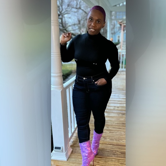 Purple pointy toe stiletto lace rhinestone boots - Picture 5 of 5